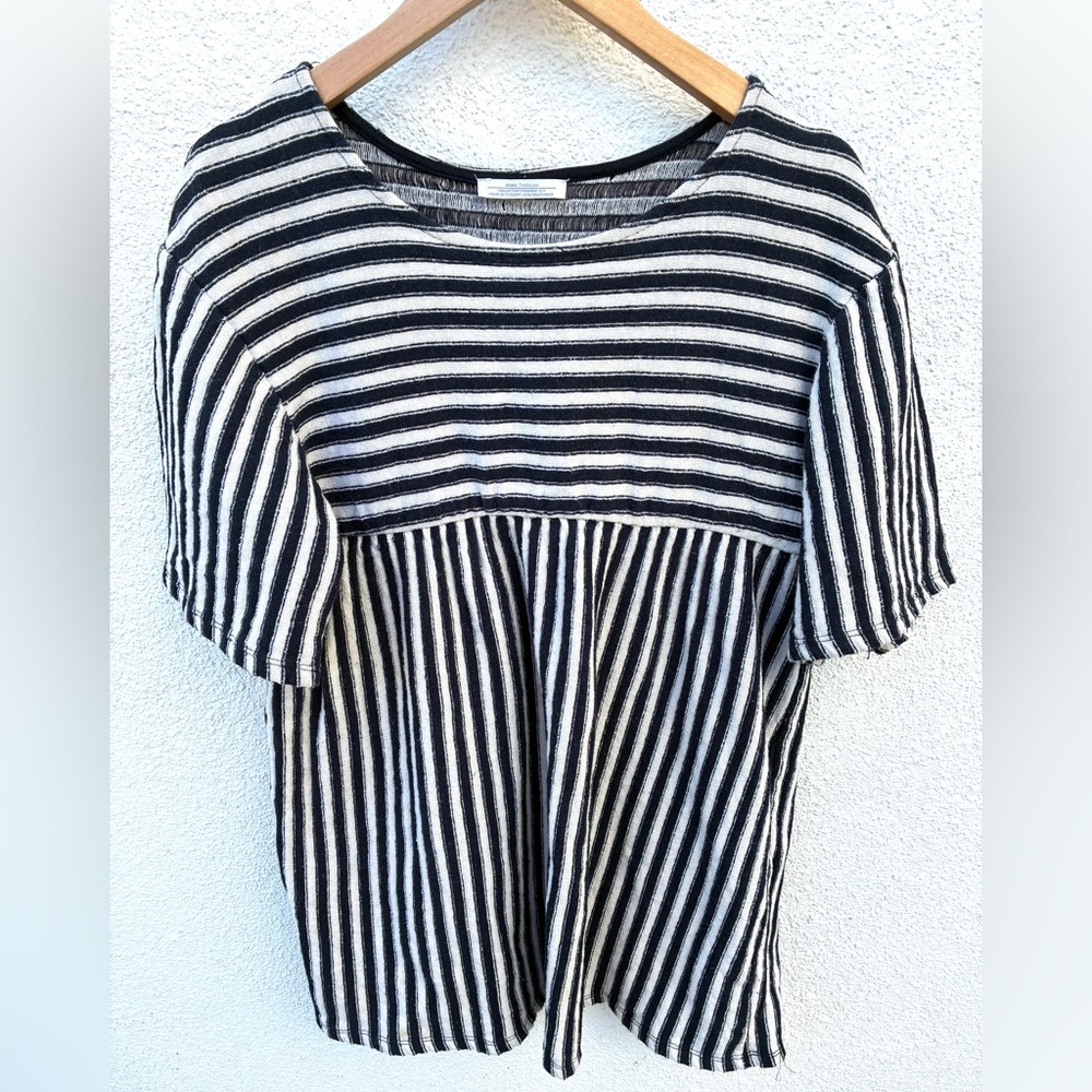 Zara Trafaluc Striped Textured Top | Navy Blue & White | Size M